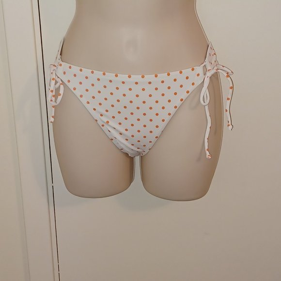 Victoria' Secret Double Tie Bikini Bottom Medium NWOT White Orange Polka Dots - Picture 12 of 14
